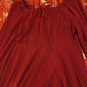 SHEIN Ribbed Long Sleeve Dress in Deep Red